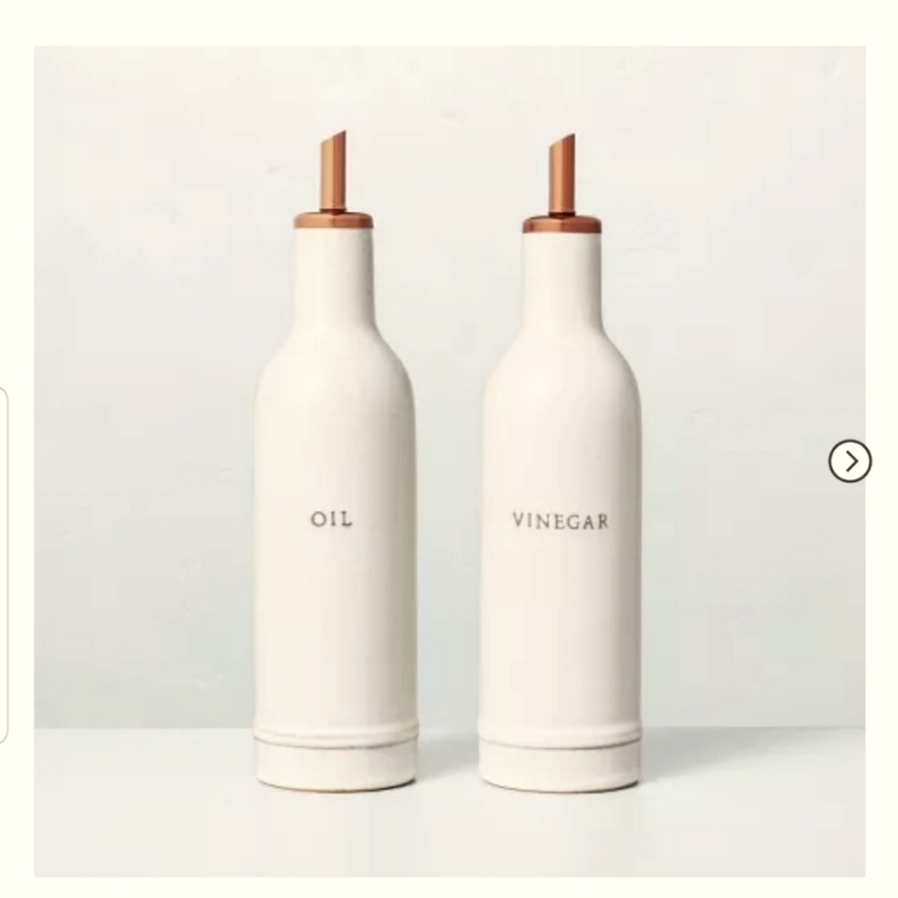 Hearth & Hand with Magnolia 2pc Oil &Vinegar Stoneware Bottle Set Cream/Copper